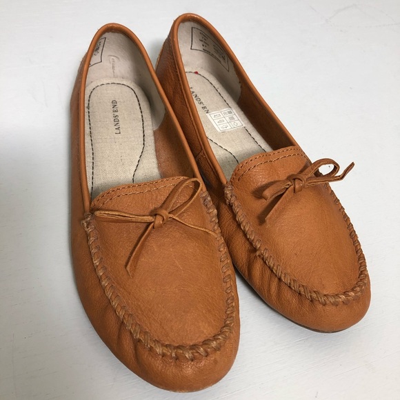 LANDS’ END Women Leather Women’s flat  7M - Picture 1 of 8